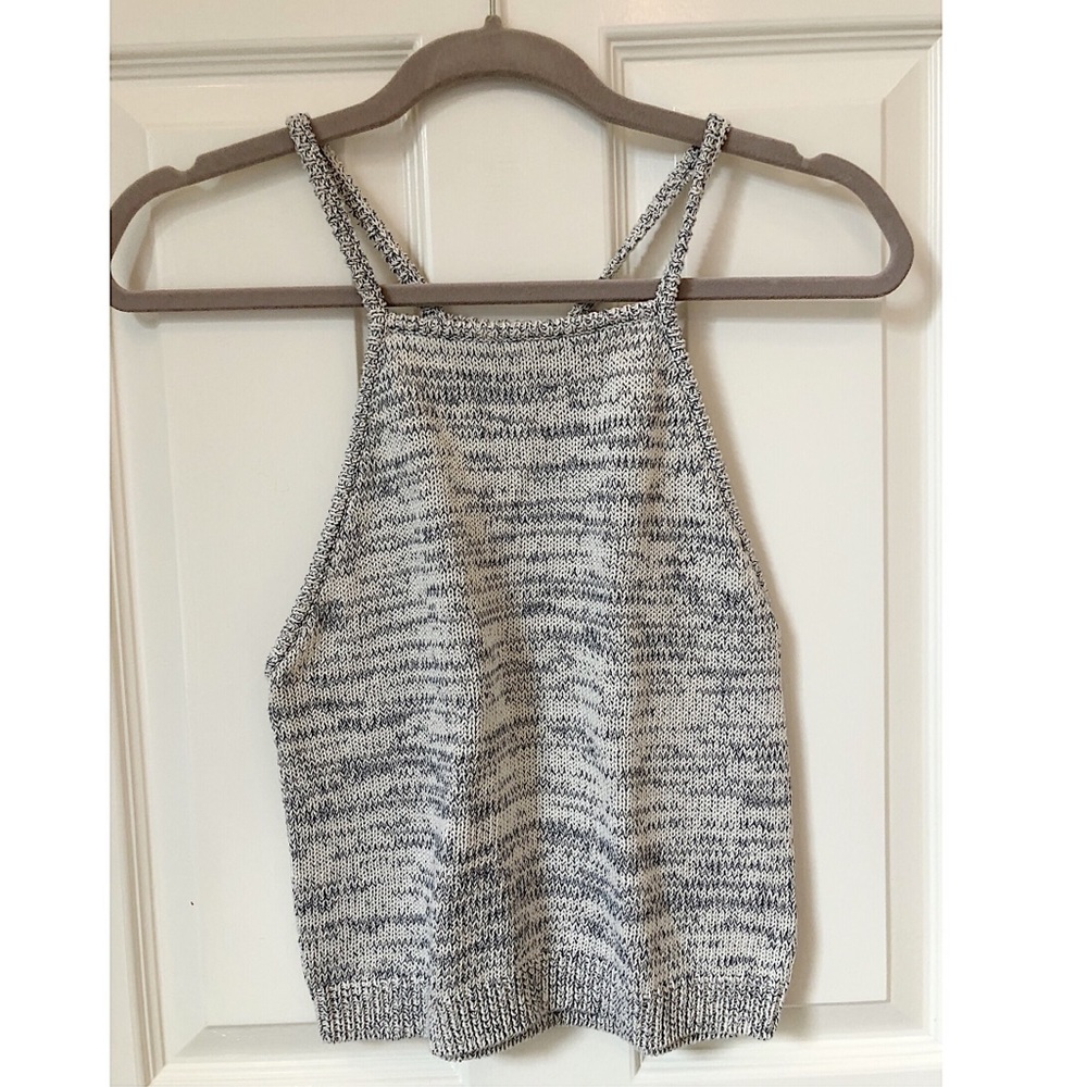Kendall & Kylie knit grey + creme cropped tank